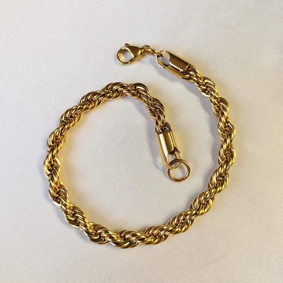 Gold Bracelet Rope Chain 18K PVD Gold Plated Stainless Steel Twist - Picture 8 of 9